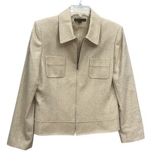 Antonio Melani Womens Size 12 Wool Silk Blend Herringbone Tan Cream Lined Jacket